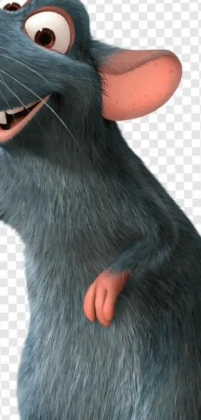 Adorable cartoon rat with gray fur on a mobile wallpaper background.