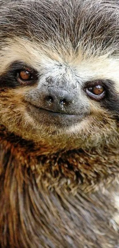 Smiling sloth close-up wallpaper for mobile phones.