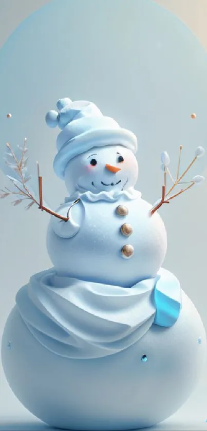 Charming snowman with a blue winter background.