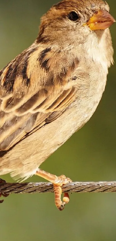 Sparrow perched on a wire in nature.