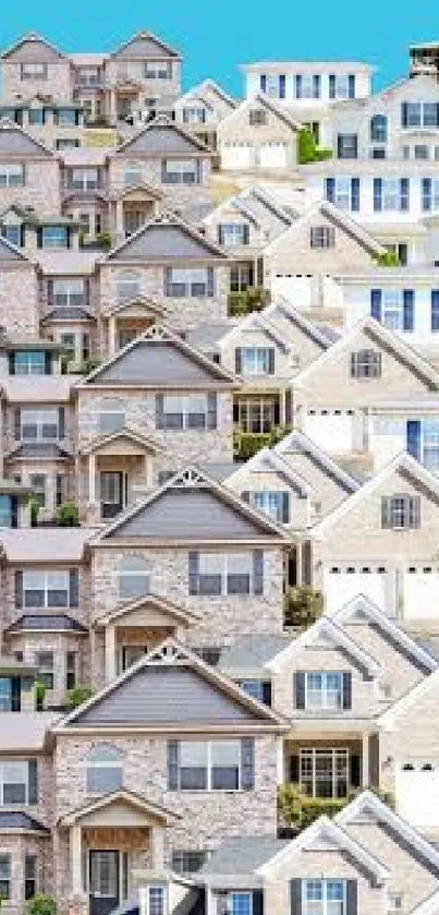 Charming suburban houses under a clear blue sky wallpaper.