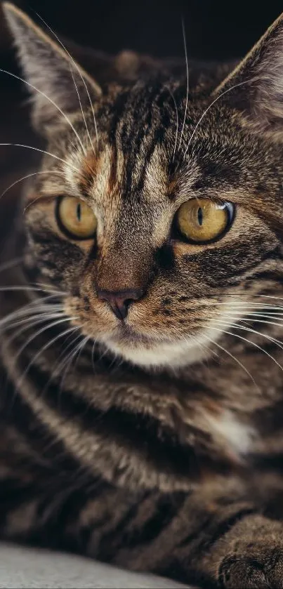 Close-up of a charming tabby cat with bright eyes in a detailed portrait.