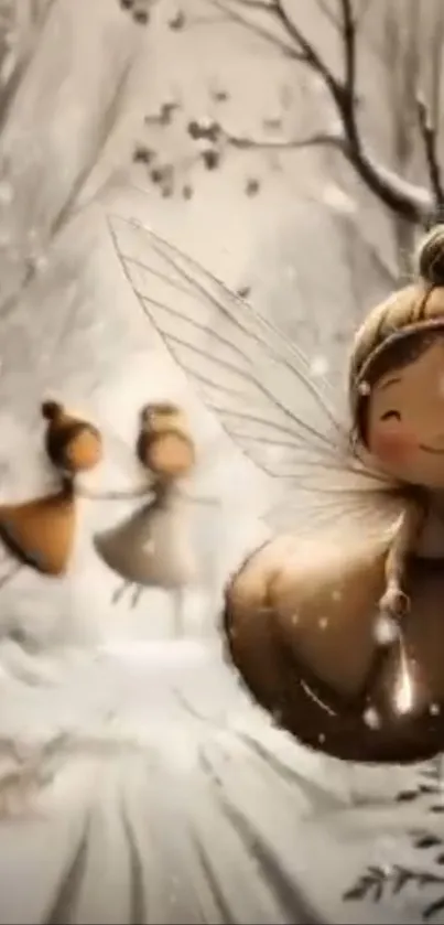 Whimsical fairy in snowy winter forest.