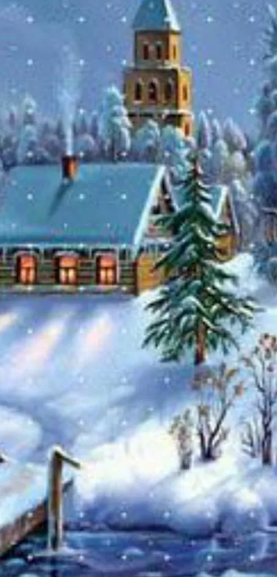 Beautiful winter village with snow-covered cabins and a serene atmosphere.