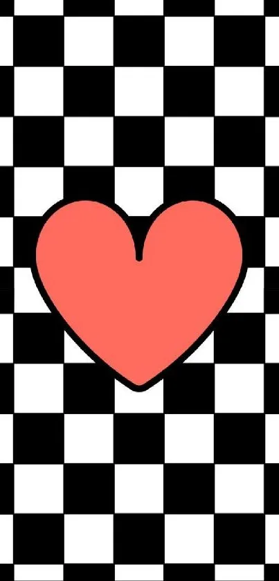 Pink and checkered wallpaper with red heart.