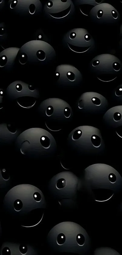 Black wallpaper with smiling emoji faces pattern, playful and artistic.