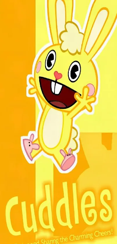 Cheerful yellow cartoon bunny mobile wallpaper.