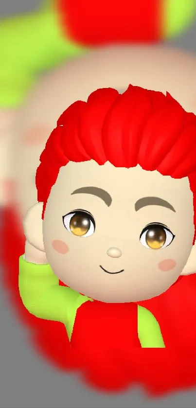 Cartoon character with red hair and bright colors.