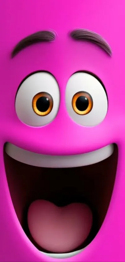 Cheerful pink cartoon character face with a big smile.