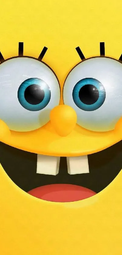 Bright and cheerful cartoon face on a yellow background for phone wallpaper.