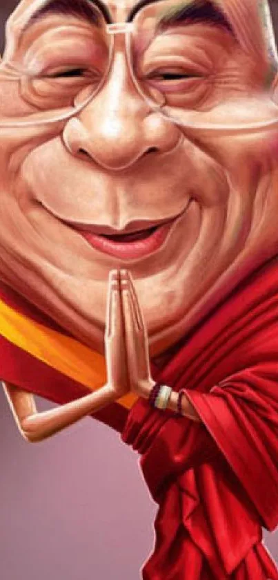 Cartoon monk with a joyful expression in vibrant red robe.