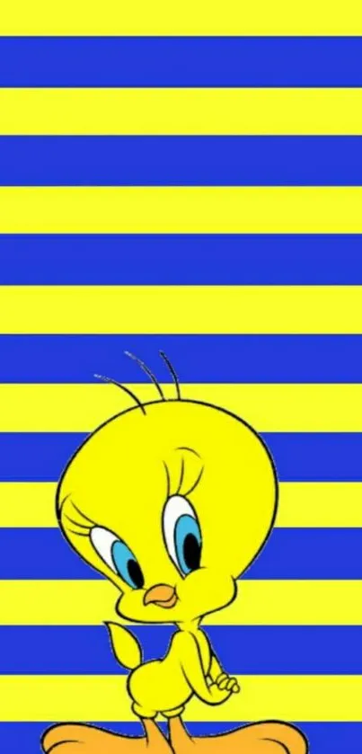 Colorful cartoon wallpaper with yellow and blue stripes.