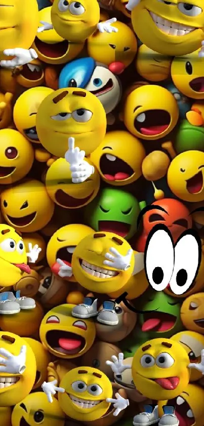 Cheerful mobile wallpaper with smiling emojis.