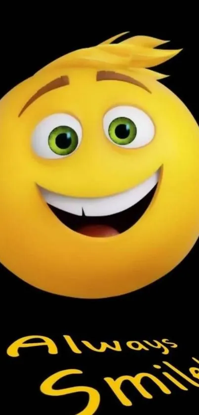 Yellow smiling emoji with text 'Always Smile' on black background.