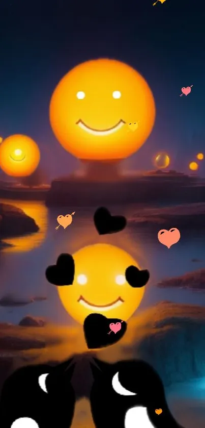 Glowing smiley emojis in a nightscape, adding joy and vibrancy to your screen.