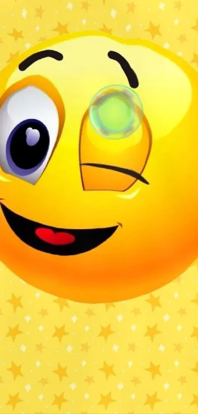 Winking emoji on a bright yellow starry background.