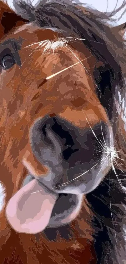 Funny brown horse making a face for a lively phone wallpaper.