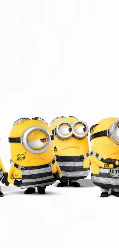 Playful Minions dressed as prisoners on mobile wallpaper.