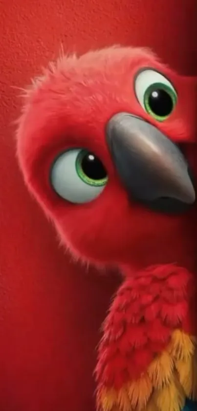Cheerful parrot with vibrant red feathers in a cartoon style.