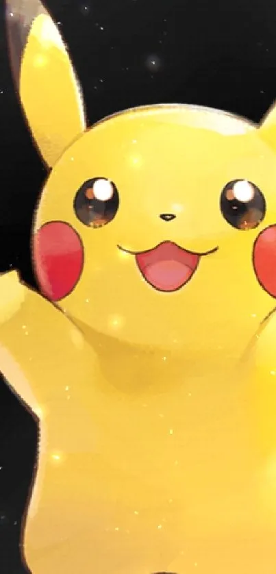 Cheerful Pikachu with bright yellow color on mobile wallpaper.