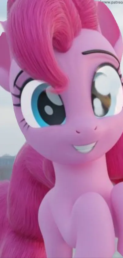 Pink cartoon pony with a cheerful expression.