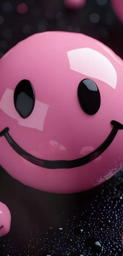 Pink smiley face on a dark background for mobile wallpaper.