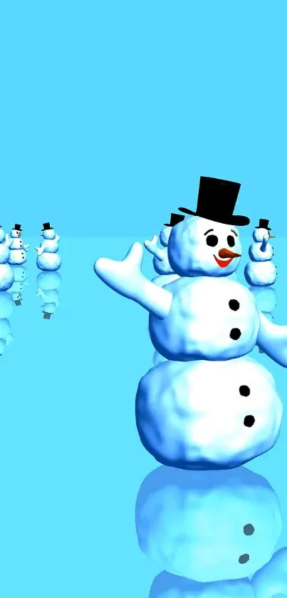 Cheerful snowman on bright cyan background, reflecting joy and winter vibes.