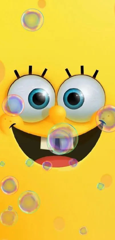 Bright yellow cartoon character wallpaper with a cheerful face.