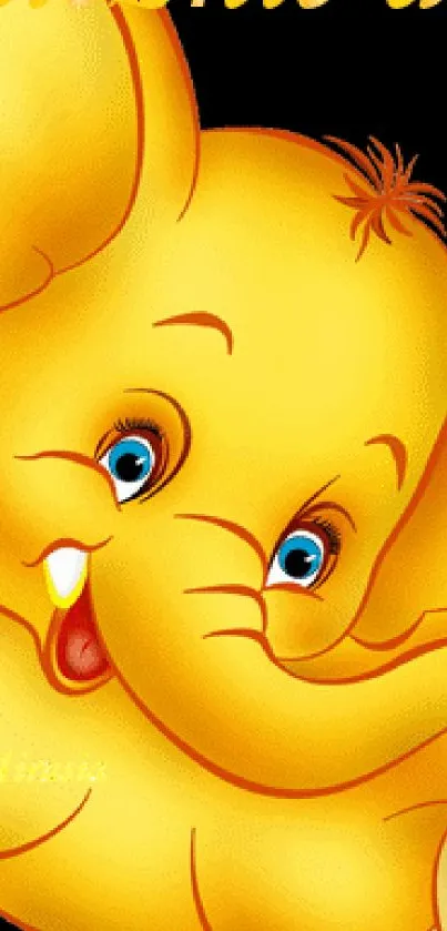 Cheerful yellow cartoon elephant wallpaper design.