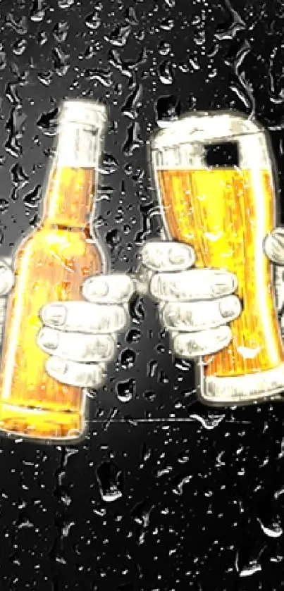Clinking beer bottles on a black background art.
