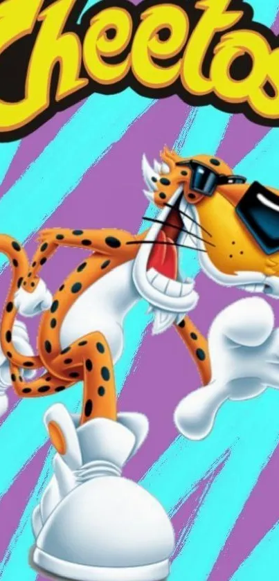 Vibrant cartoon cheetah on colorful backdrop