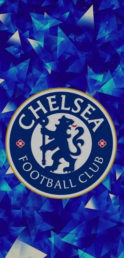 Chelsea FC geometric blue wallpaper with logo.