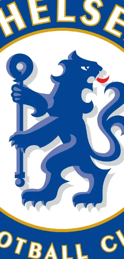 Chelsea FC logo with blue lion and football emblem.