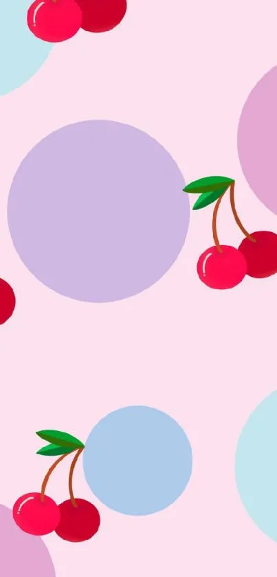 Cherry and pastel circles mobile wallpaper with a playful design.