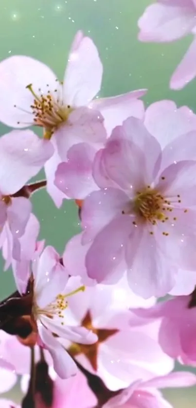 Cherry blossoms in soft pink hues with gentle petals on a pastel background.