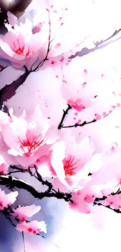 Cherry blossom watercolor art on a mobile wallpaper.