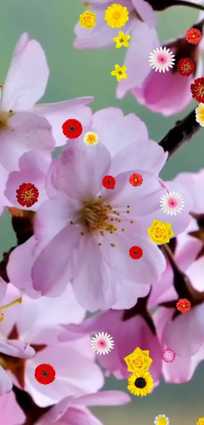 Vibrant cherry blossom wallpaper with colorful flowers.