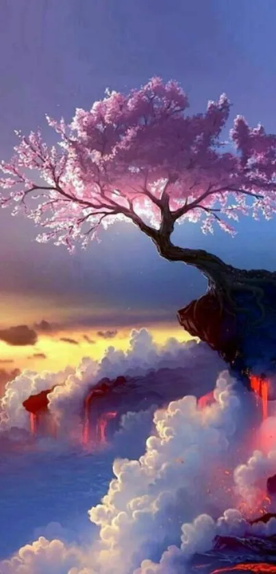 Cherry blossom tree on a scenic cliff.