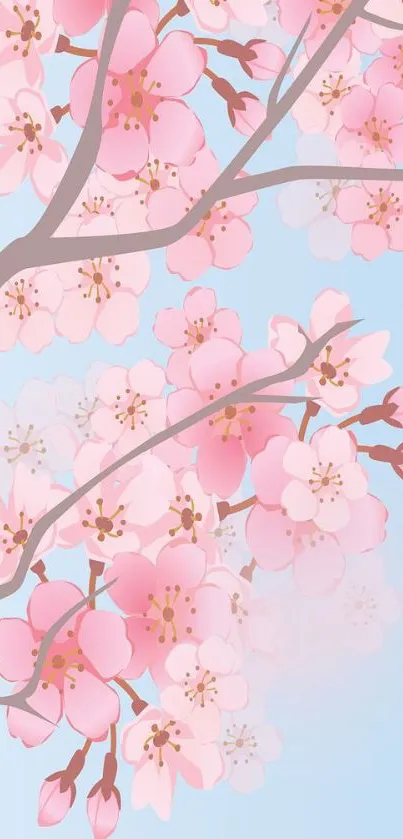 Pink cherry blossoms on a light blue background, enhancing mobile screens.