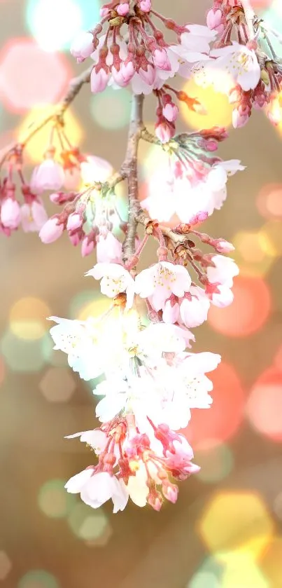 Cherry blossoms with colorful bokeh lights background.