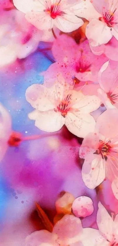 Dreamy cherry blossom wallpaper with pink petals and a colorful background.