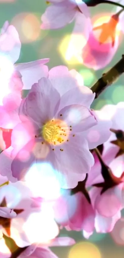 Cherry blossom branches with bokeh lights.