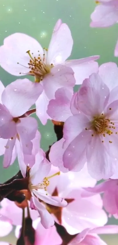 Pink cherry blossoms in spring shimmer softly.