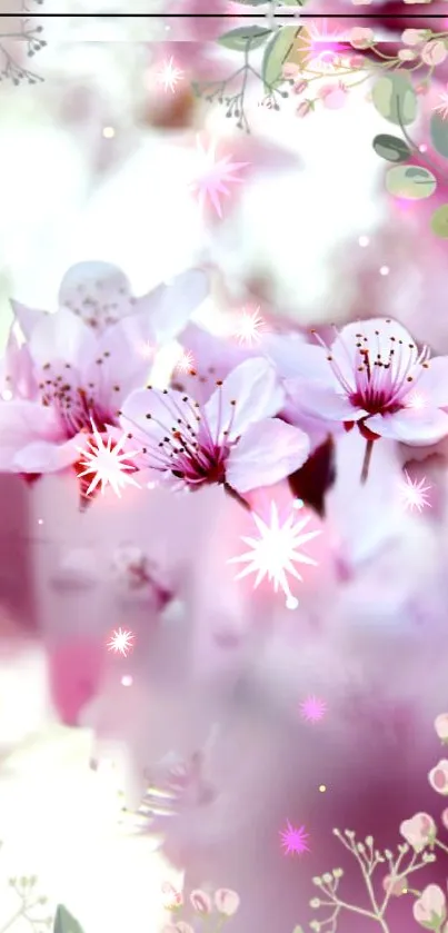 Cherry blossom wallpaper with pink floral design and dreamy elements.