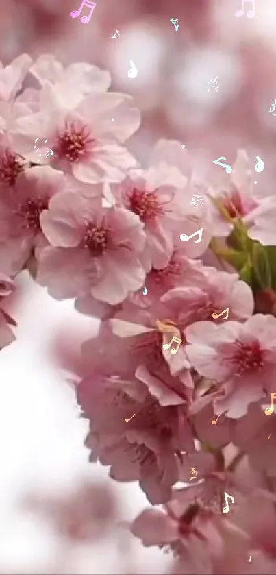 Cherry blossoms with musical notes on a pink background.