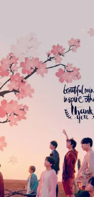 Cherry blossoms with inspiring quote wallpaper.