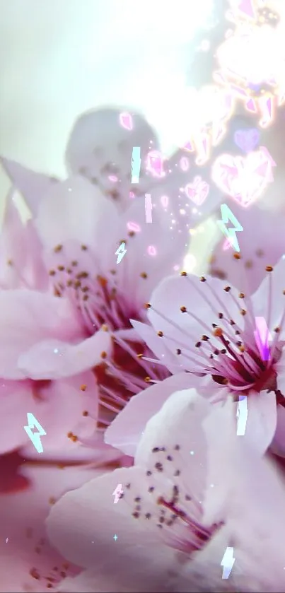 Delicate cherry blossoms with blurred pink background.