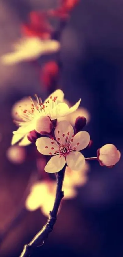 Cherry blossom on branch with blurred background