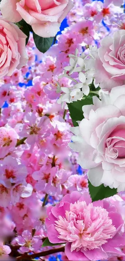 Cherry blossoms in full bloom against a bright blue sky, perfect for mobile wallpaper.