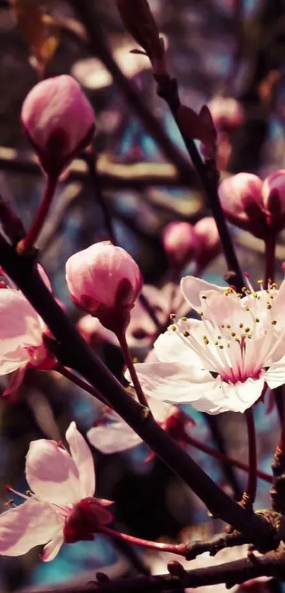 Beautiful cherry blossoms on branches with pink petals in vibrant detail.